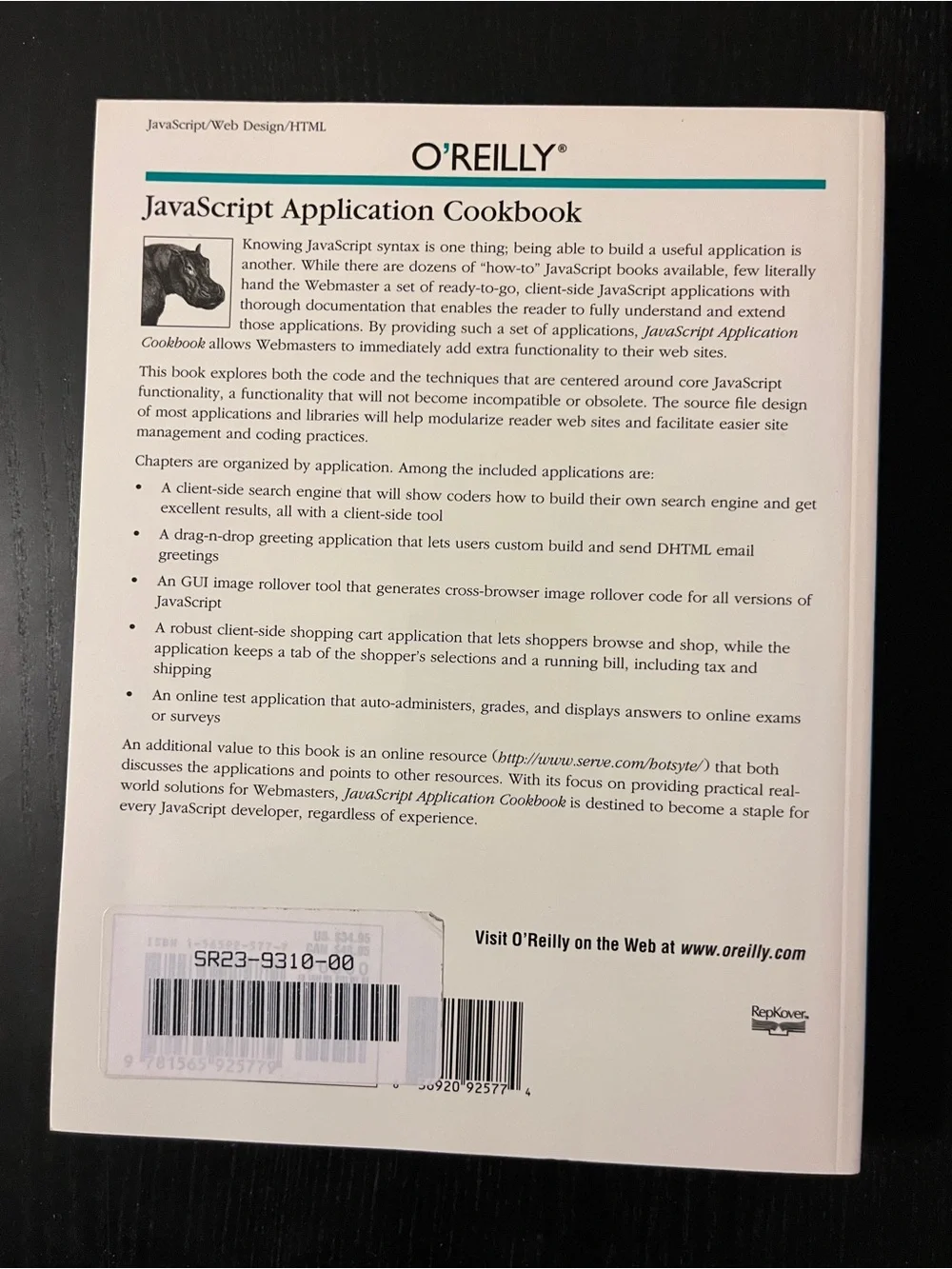 O'Reilly JavaScript Application Cookbook Book 1st Edition Jerry Bradenbaugh 1999